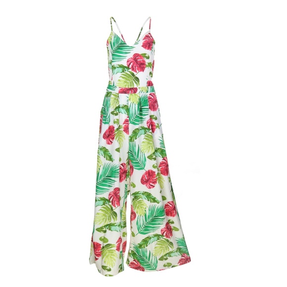 Floral Wide Leg Backless White red Jumpsuit romper - Picture 8 of 8